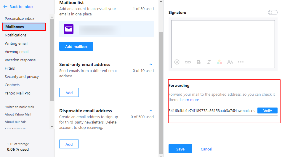 yahoo mail forward rule