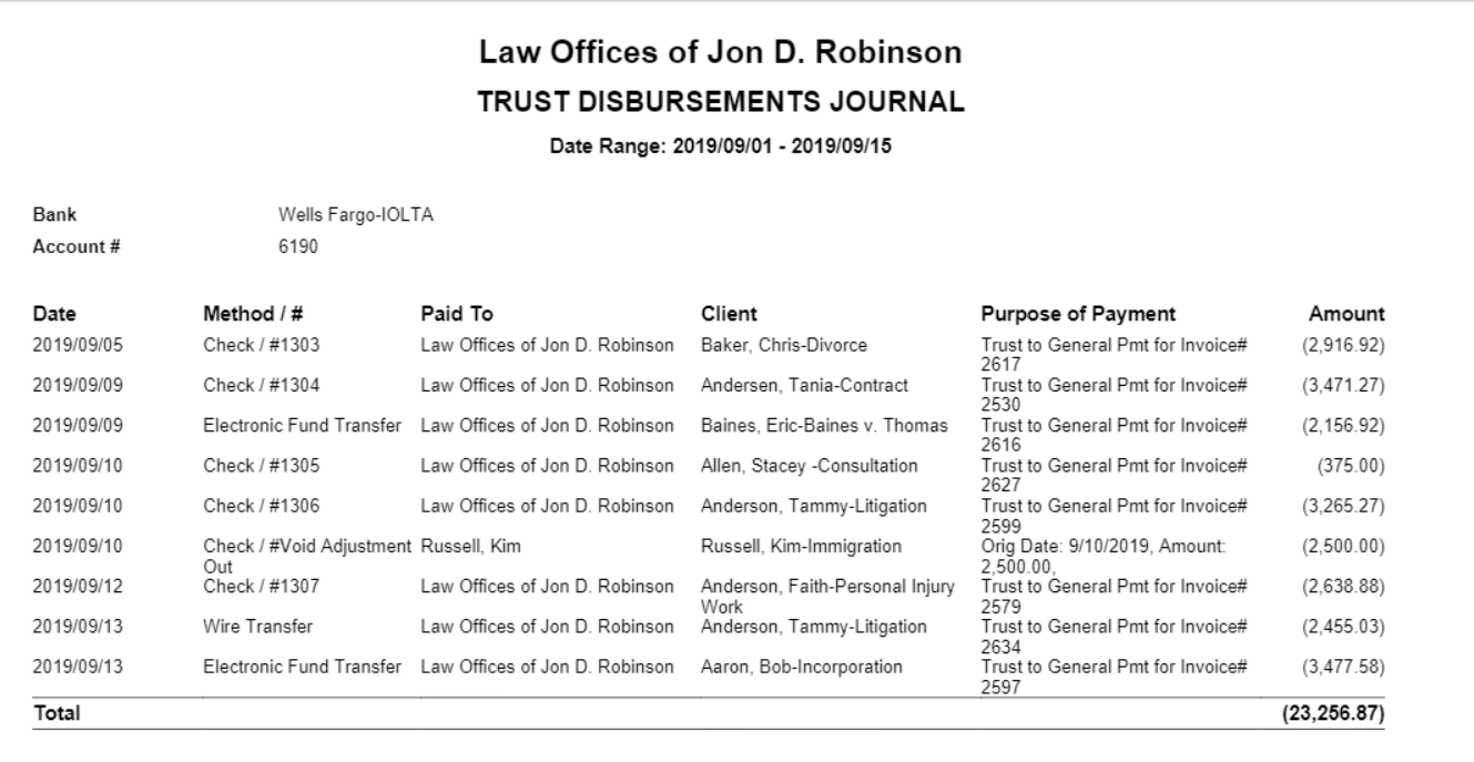 Trust Disbursement Journal CosmoLex Support