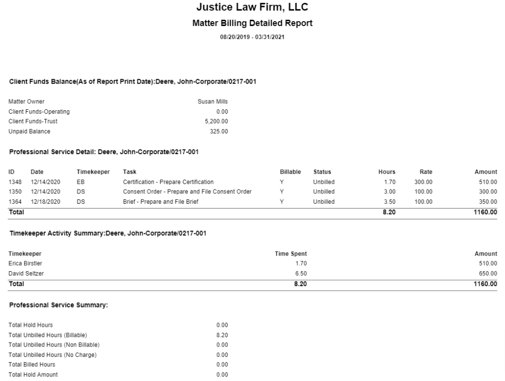 Pre-Bill (Matter Billing Report) - CosmoLex Support