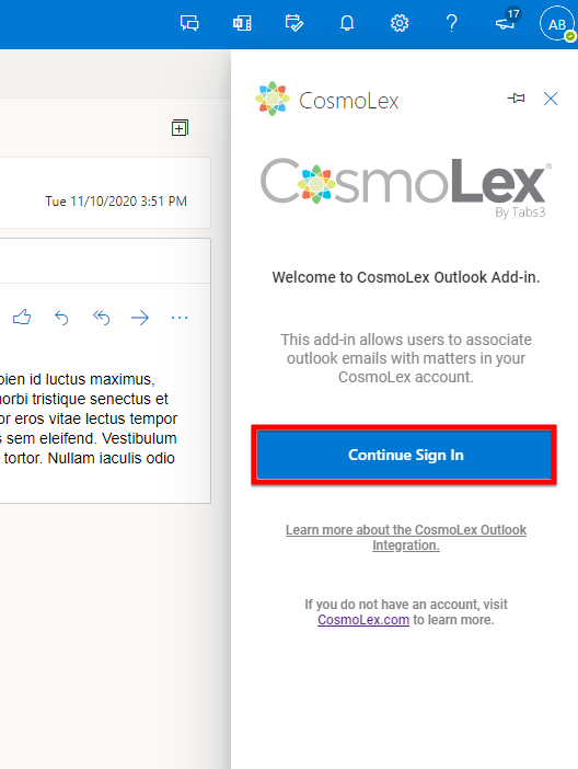 cosmolex-365-add-in-continue-sign-in-1